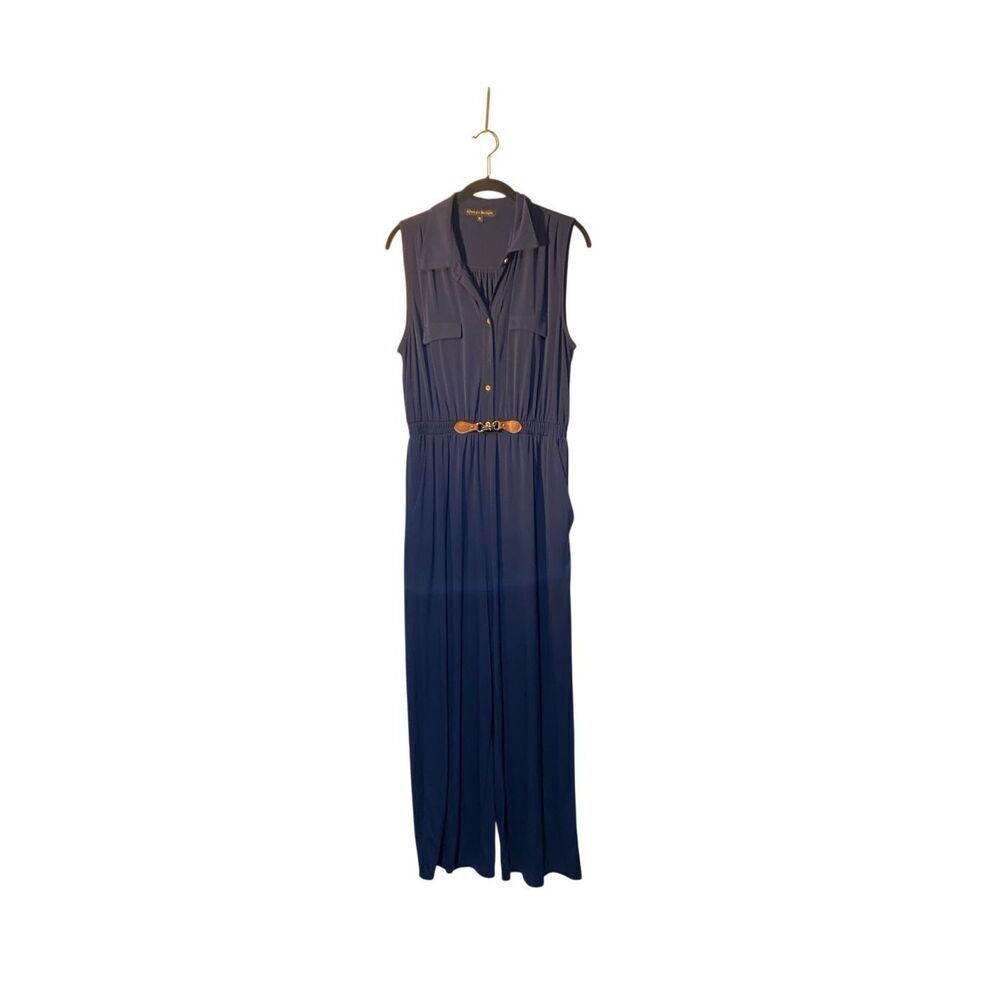 Always indigo women’s navy blue button front romper, size petite 4